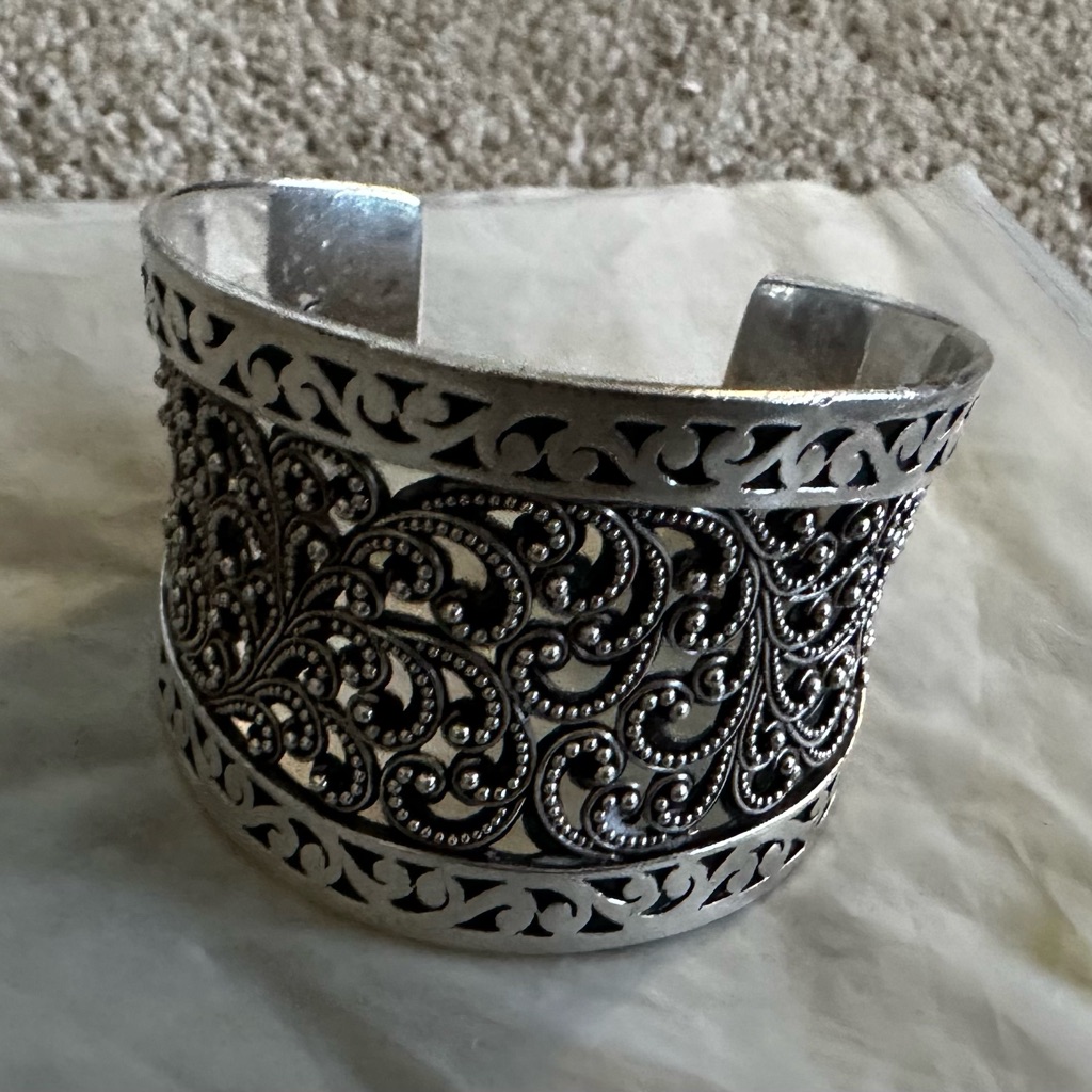 Stunning Lois Hill Sterling Silver Granulated Filagree Cuff Bracelet